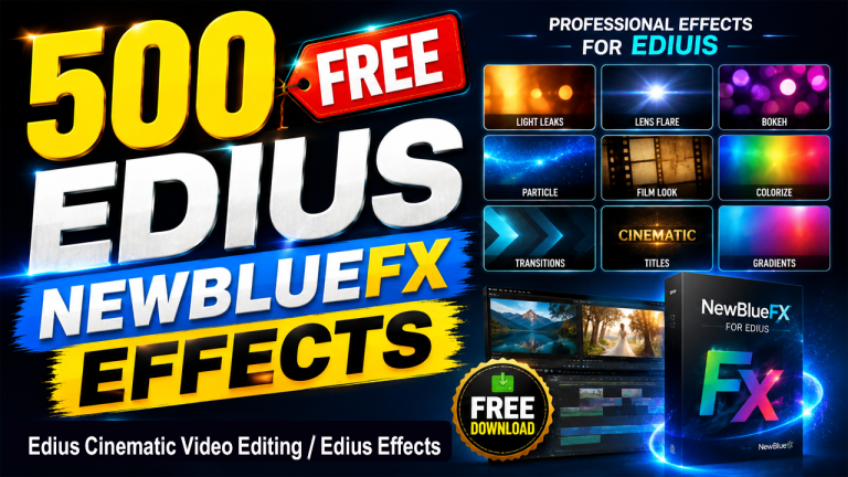 **Alt Text:** `500 FREE EDIUS NewBlueFX Effects – Professional Video Effects for EDIUS`